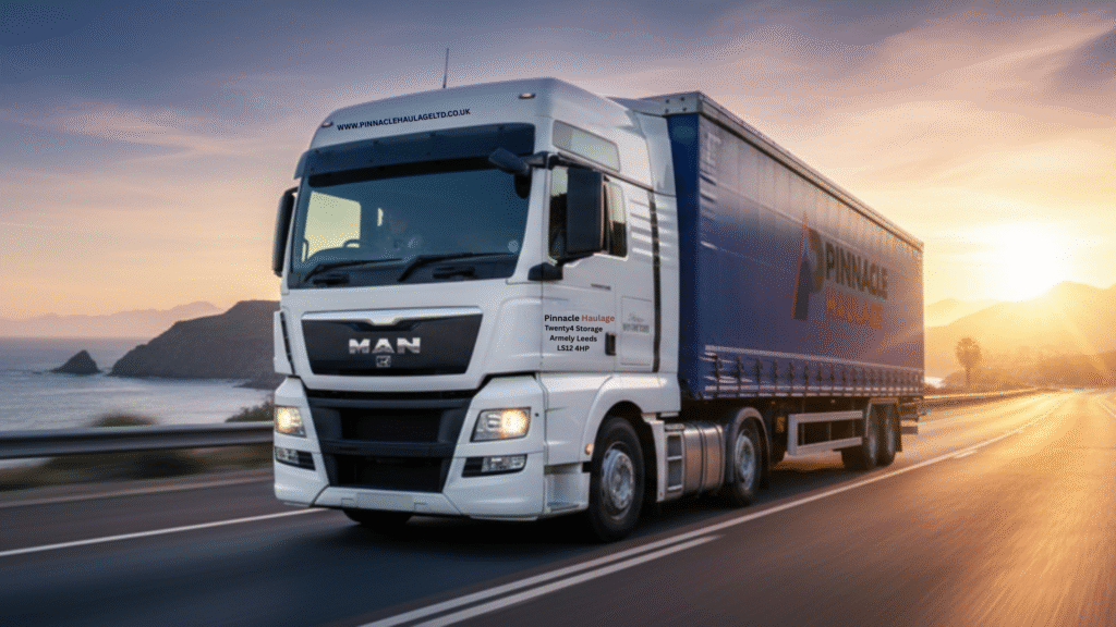 Pinnacle Haulage road haulage truck on UK motorway providing freight transport services" | road haulage, freight transport, UK